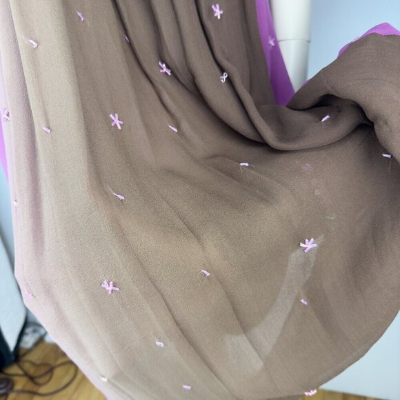 AMERICAN VINTAGE PARIS Silk Fairy Whimsical Flowy Pink Sheer Sequin Midi Dress42 - Picture 6 of 9